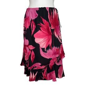 Vintage R&M Richards Pink Floral Tiered Ruffle Midi Skirt Women's Size 14
